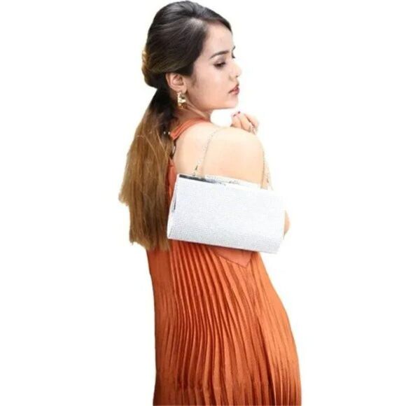 NEW CLUTCH Evening Bag Rhinestone Silver - Picture 4 of 7